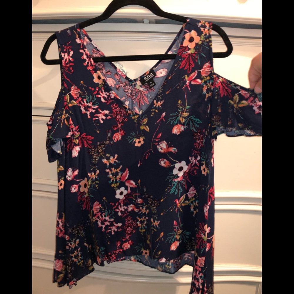 Navy floral off the shoulder shirt